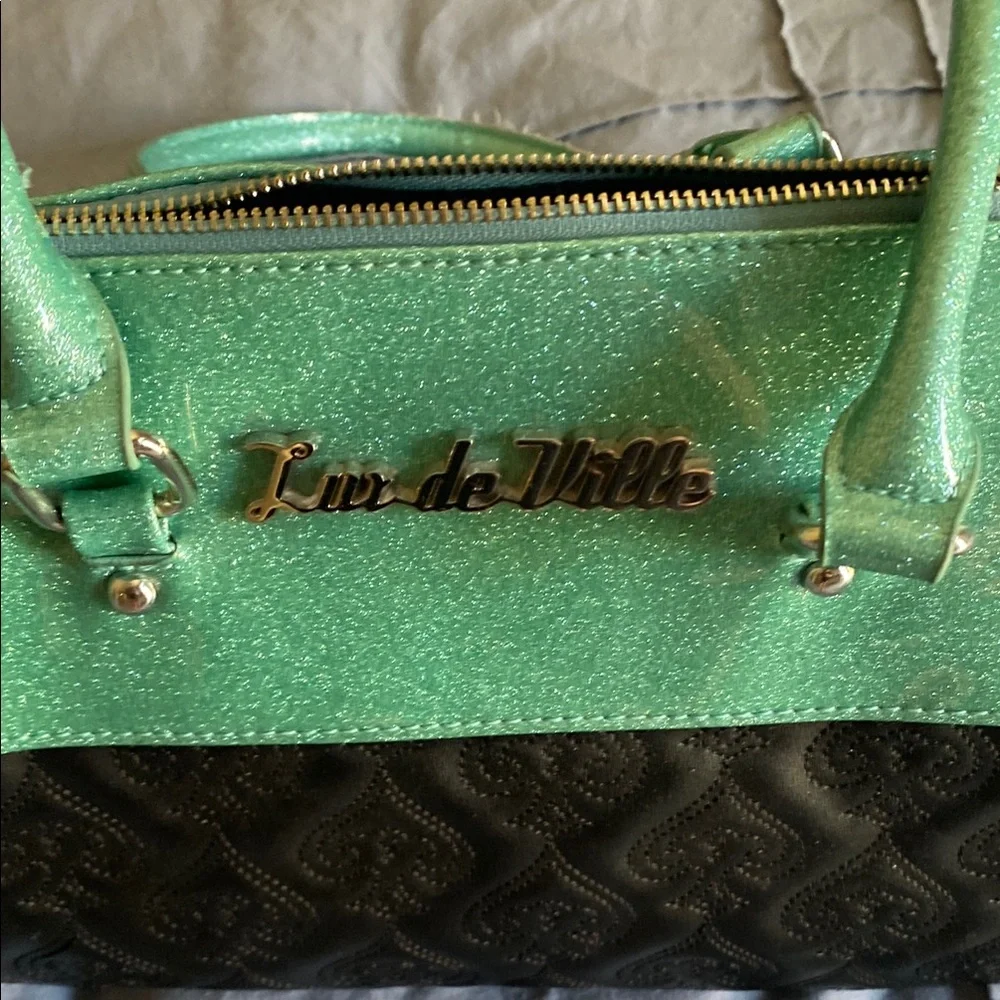 Lux De Villa Teal Sparkle and Black Women's Handbag - Picture 2 of 3